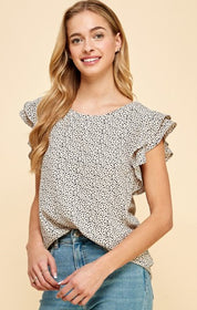 Ditsy Spotted Flutter Short Sleeve Top