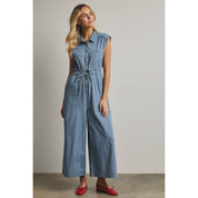 Cotton Denim Button Up Jumpsuit