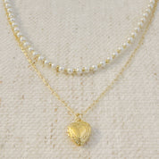 Pearls And Heart Locket Layered Necklace