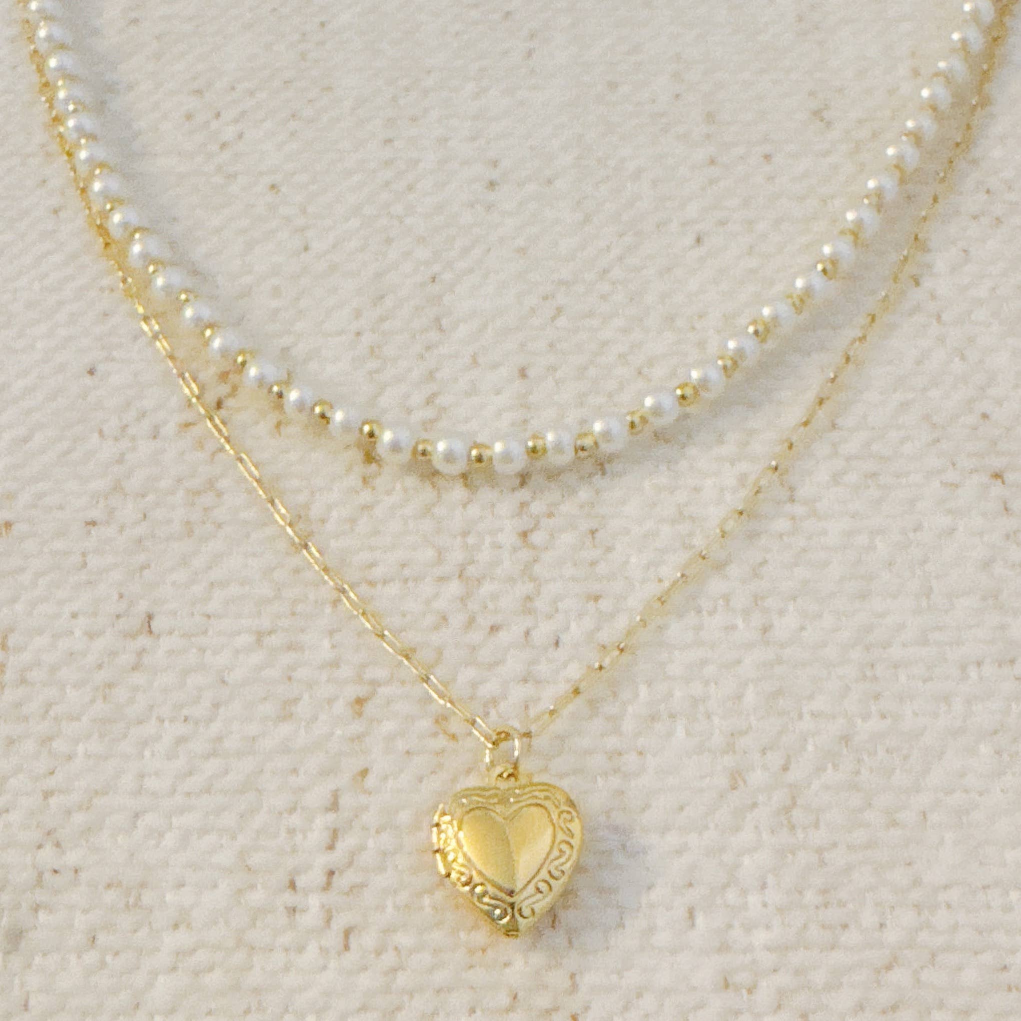 Pearls And Heart Locket Layered Necklace