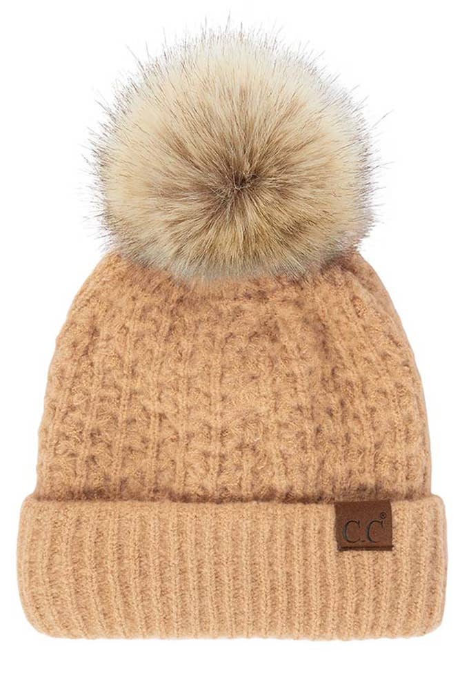 C.C Stitch Cuff Beanie with Pom Hat