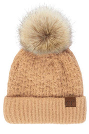 C.C Stitch Cuff Beanie with Pom Hat