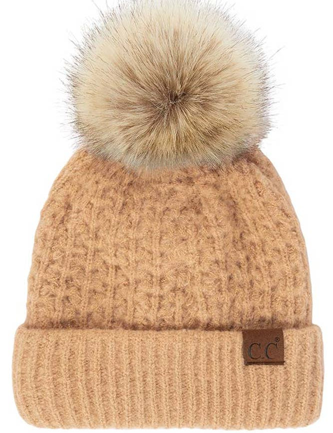 C.C Stitch Cuff Beanie with Pom Hat