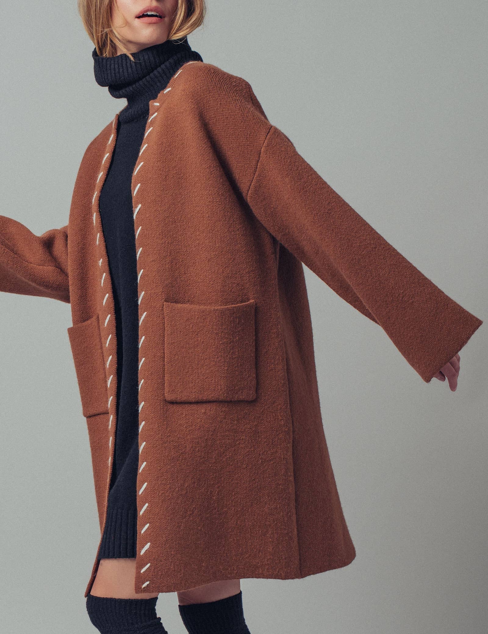 Western Contrast Stitch Boho Coat