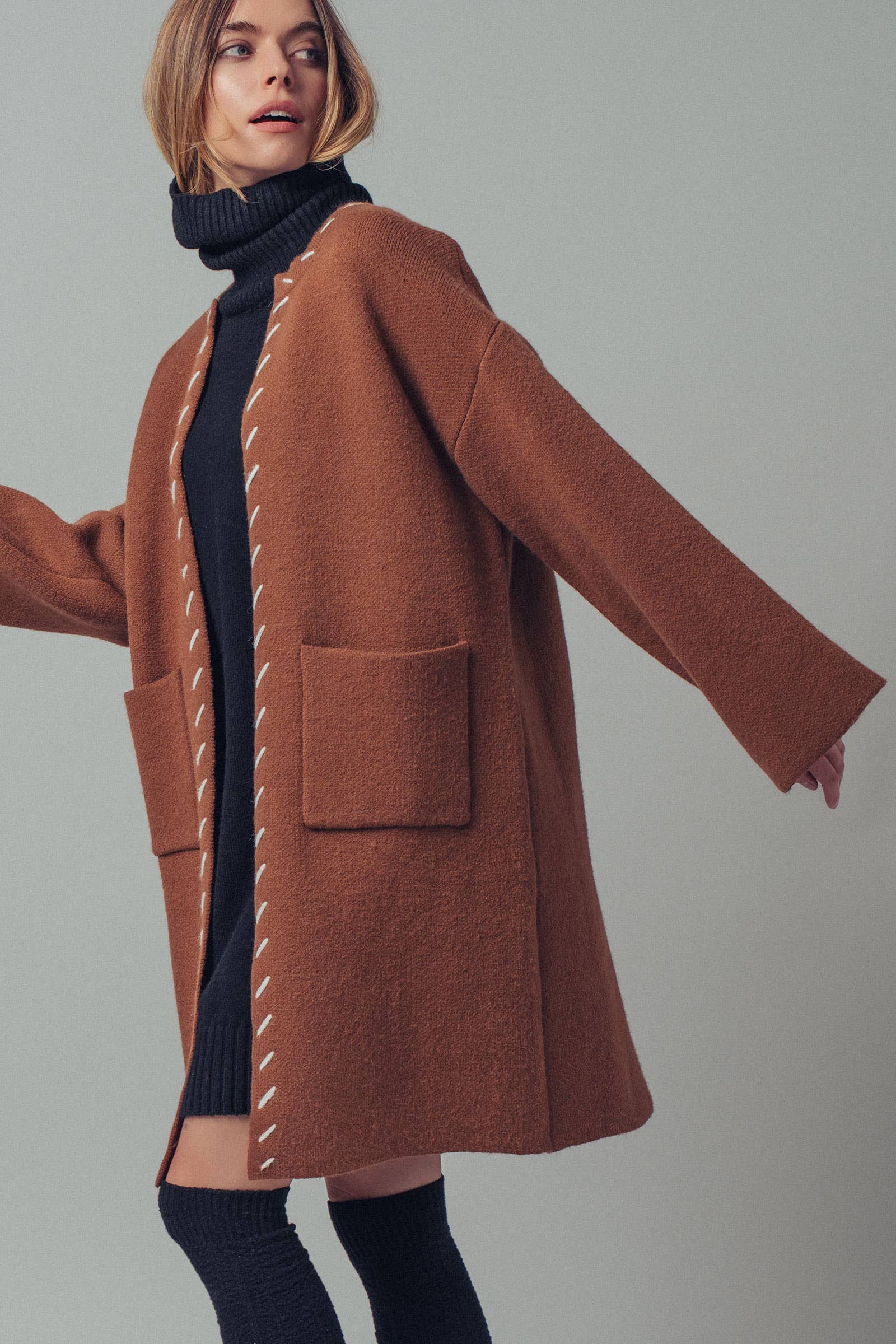 Western Contrast Stitch Boho Coat