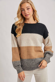 Color Block Knit Pullover Sweater