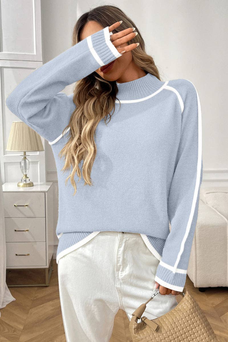 Colorblock Mock Neck Pullover Sweater