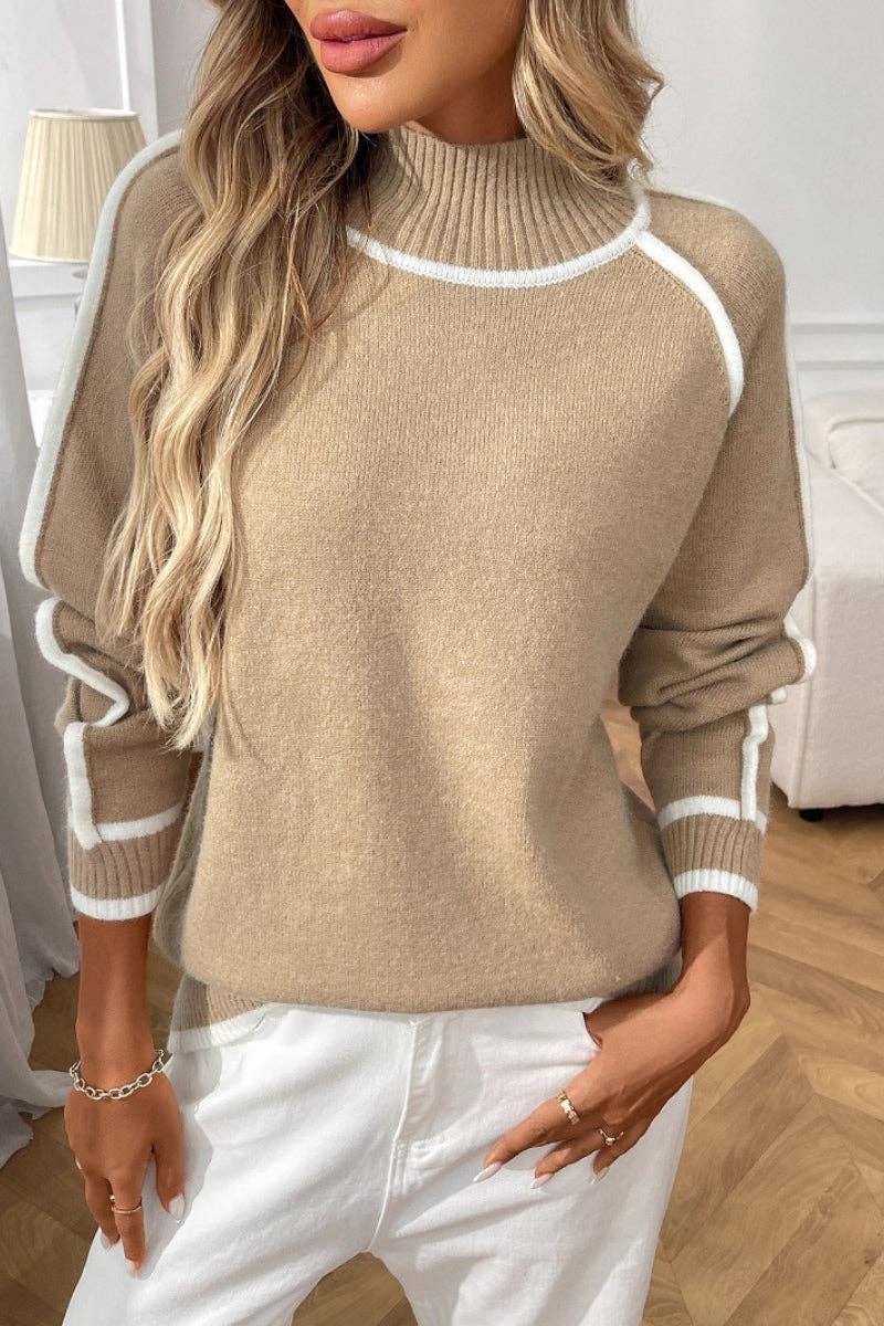 Colorblock Mock Neck Pullover Sweater