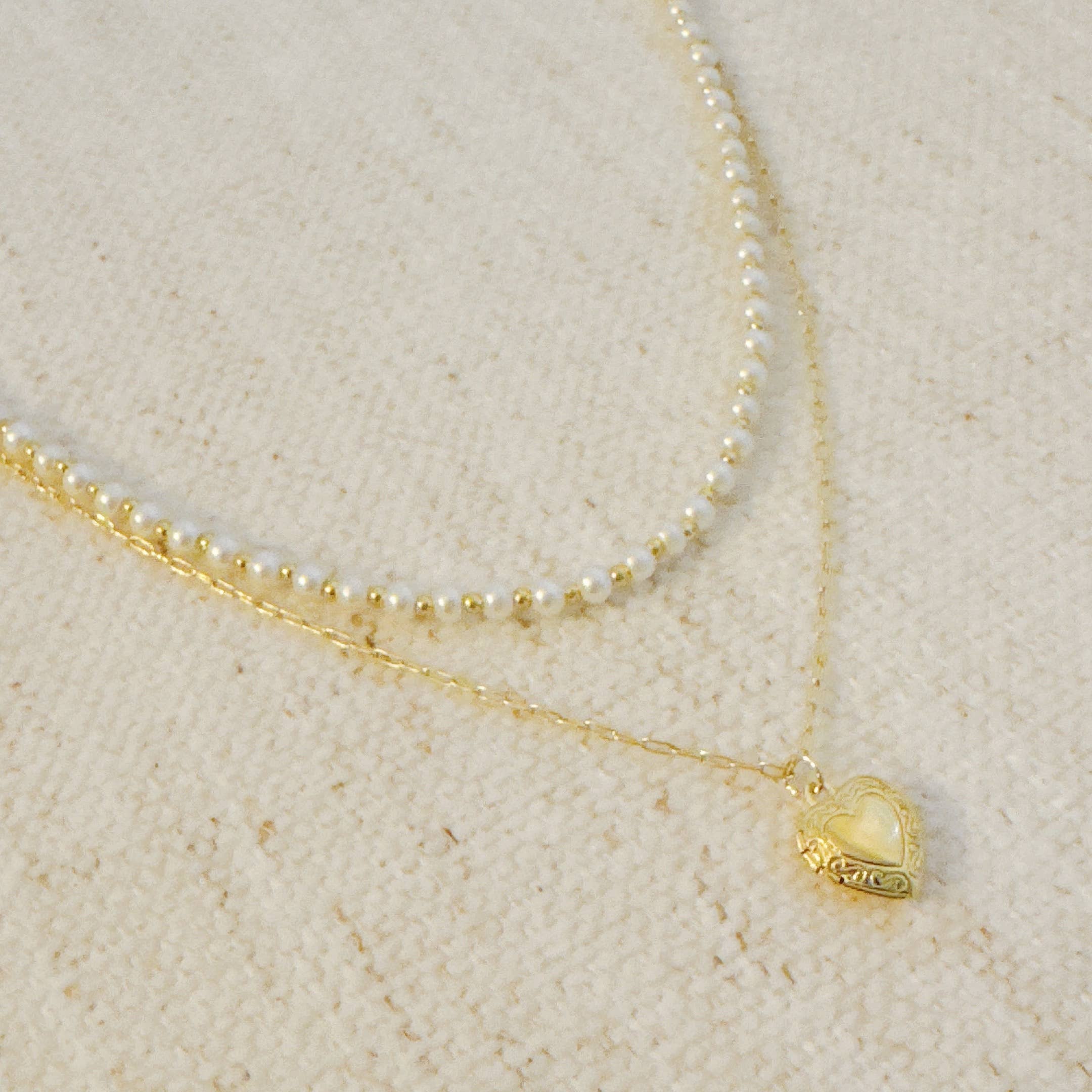 Pearls And Heart Locket Layered Necklace