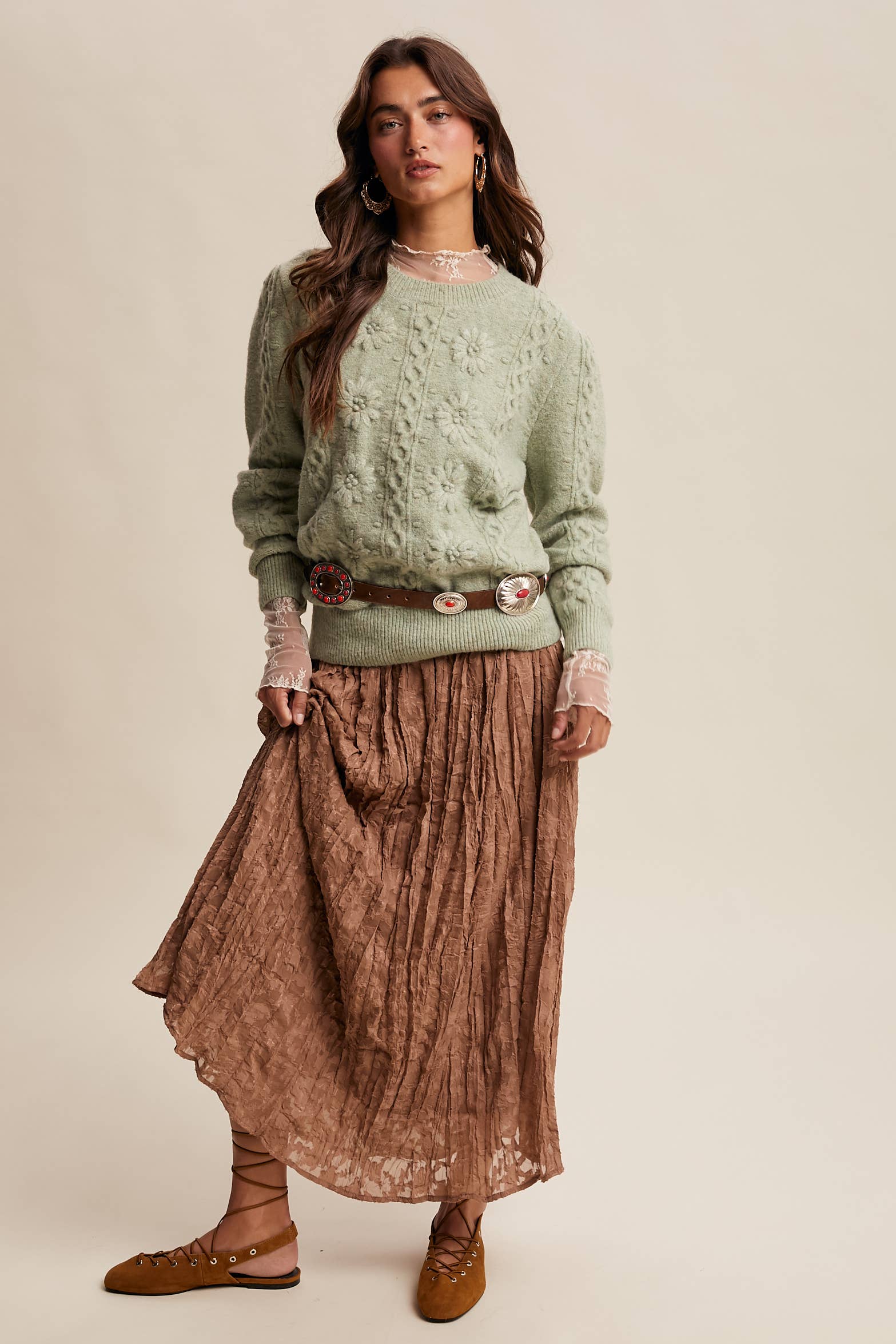 Floral Cable Knit Sweater