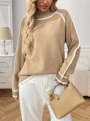 Colorblock Mock Neck Pullover Sweater