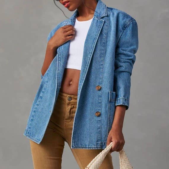 Washed Blue Denim Blazer