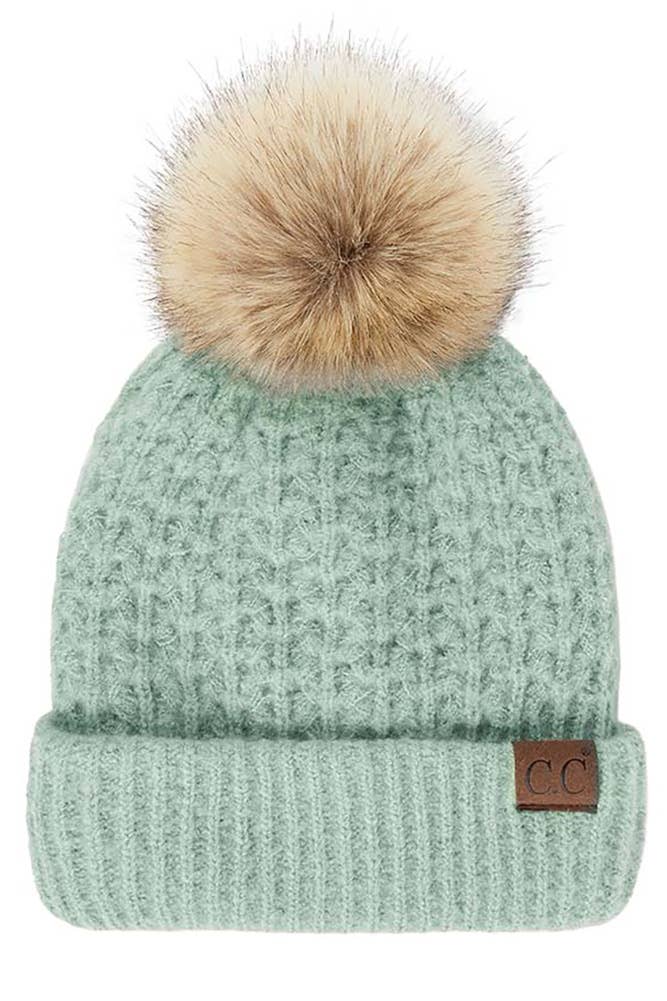 C.C Stitch Cuff Beanie with Pom Hat