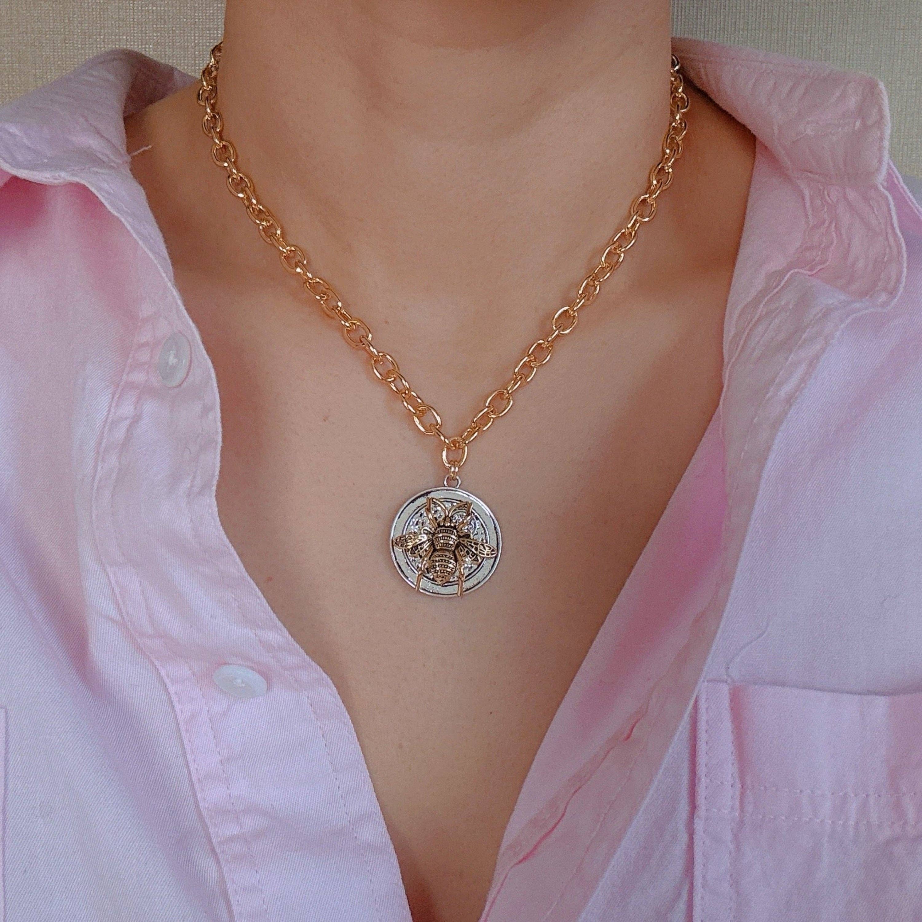 Bold Antique Bee Chain Necklace