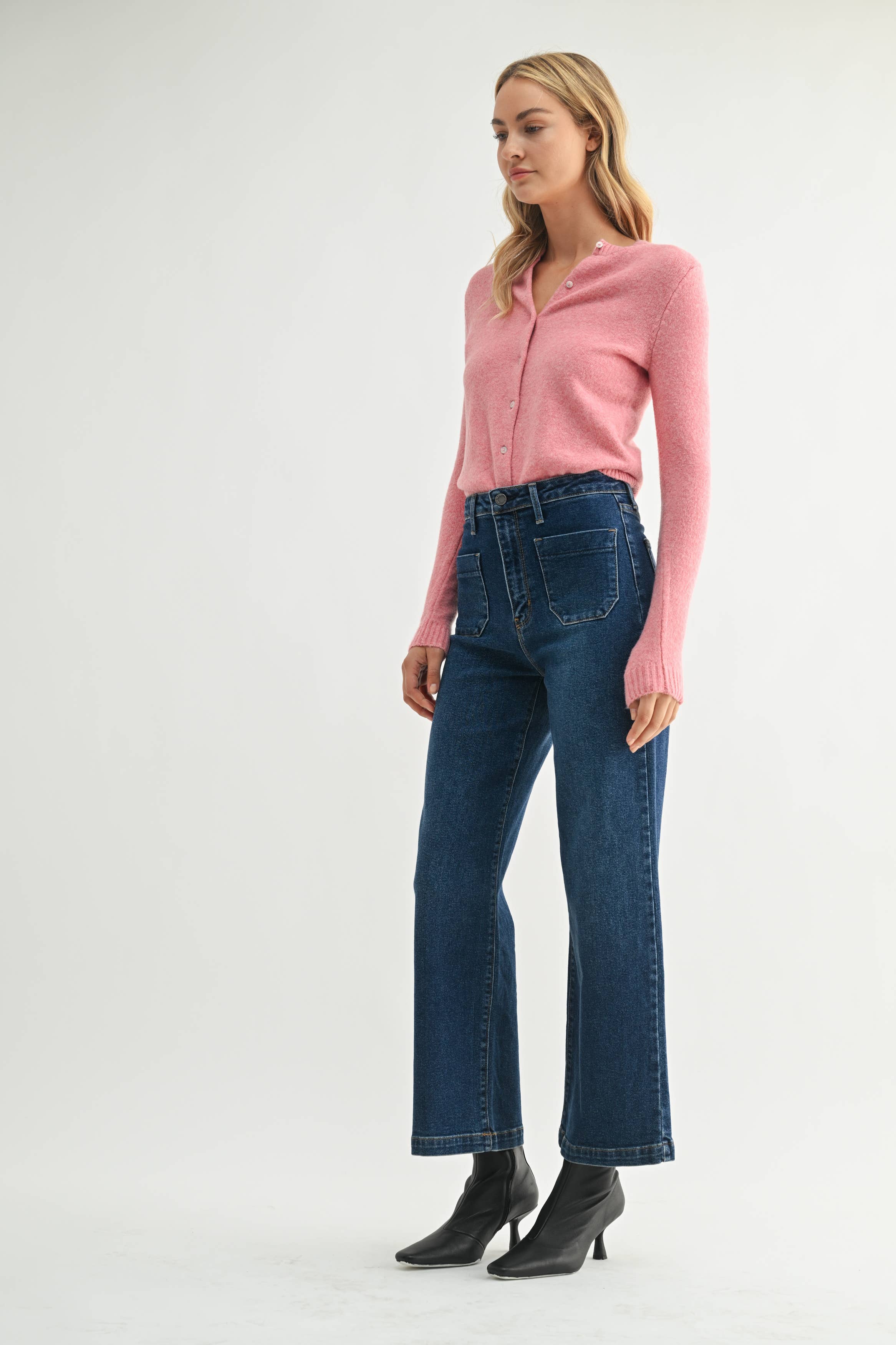 Just Black Denim Dark Patch Pocket Wide Leg Jean
