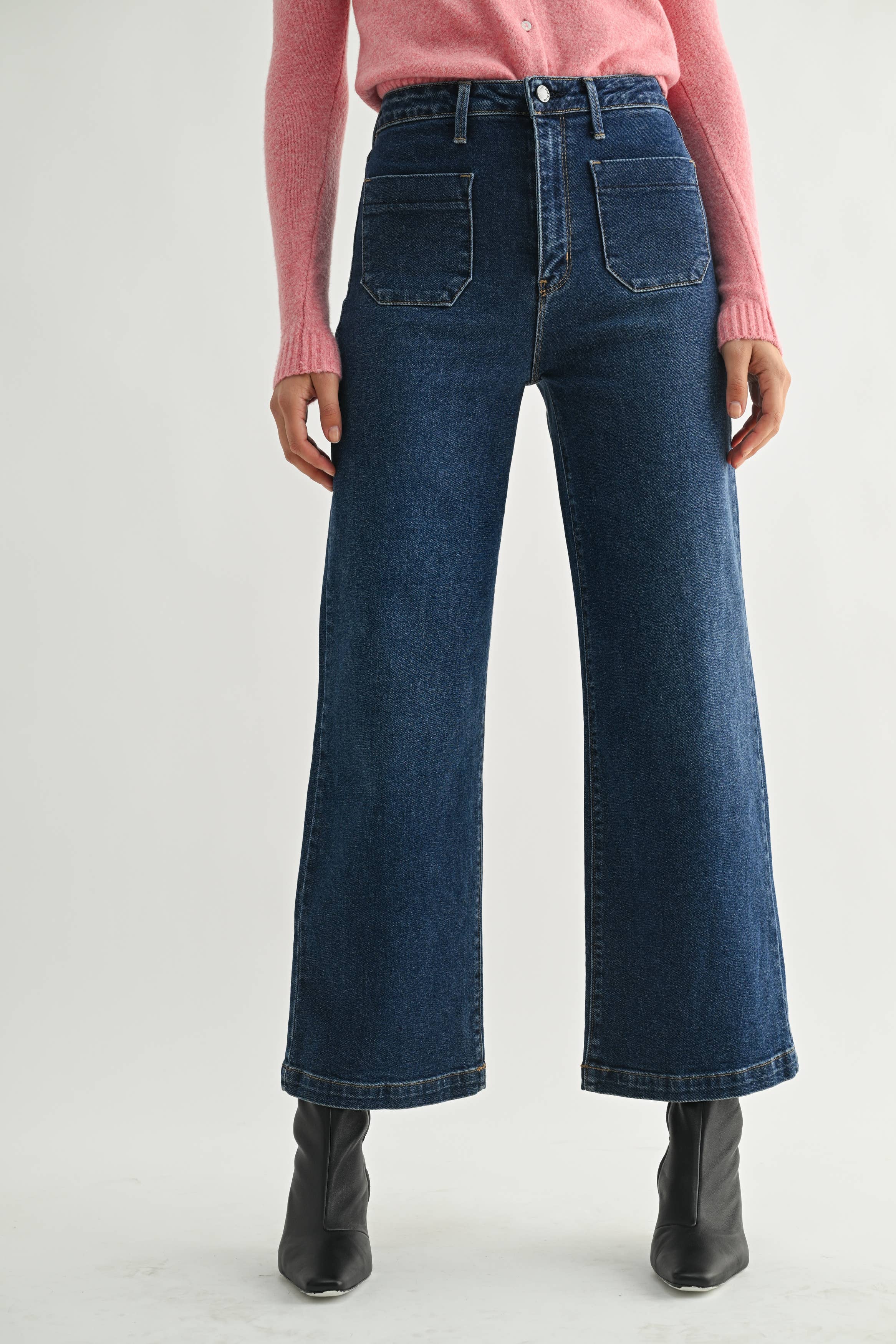Just Black Denim Dark Patch Pocket Wide Leg Jean