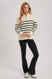 Quarter Zip Stripe Pullover Sweater