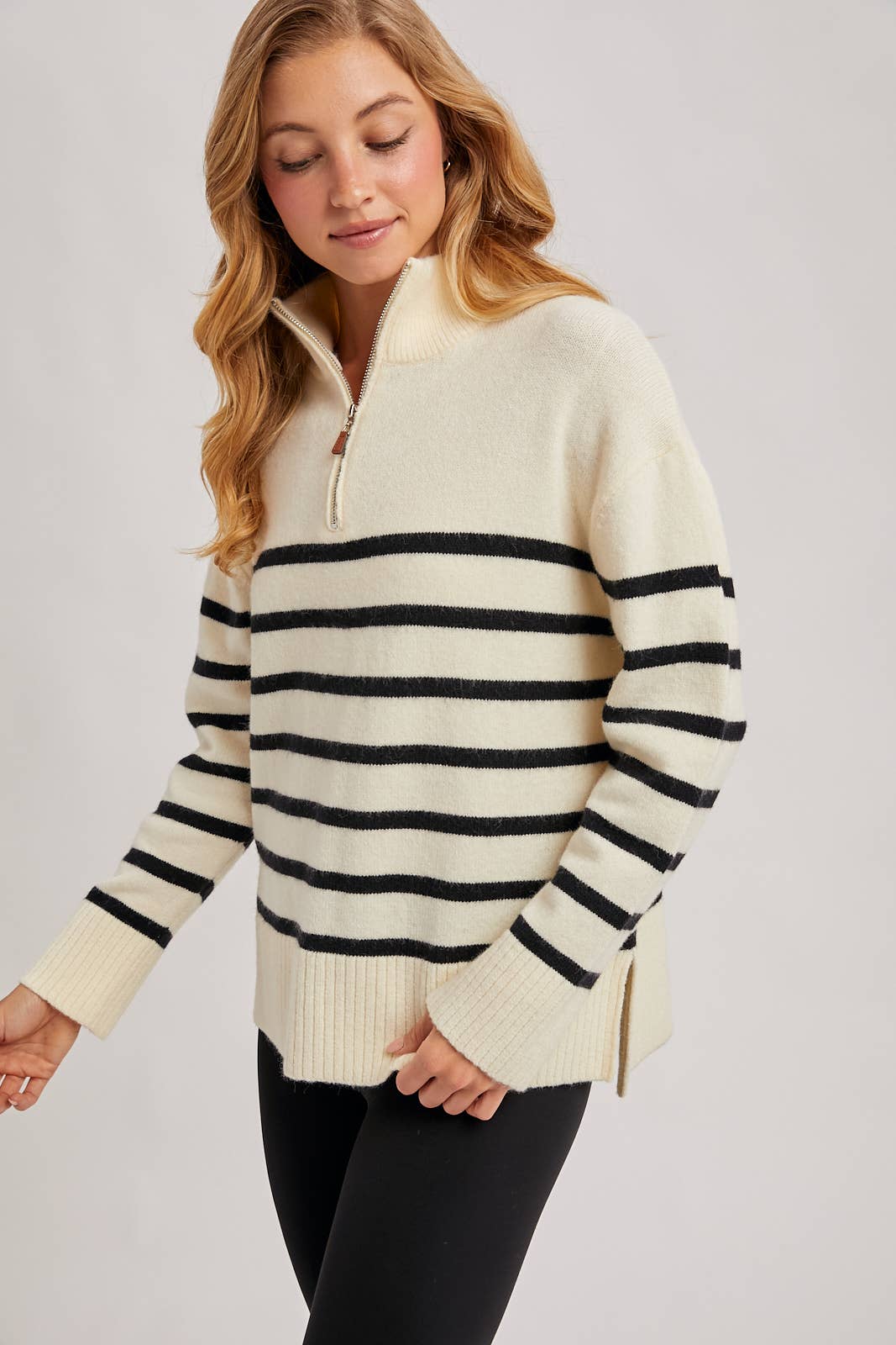 Quarter Zip Stripe Pullover Sweater