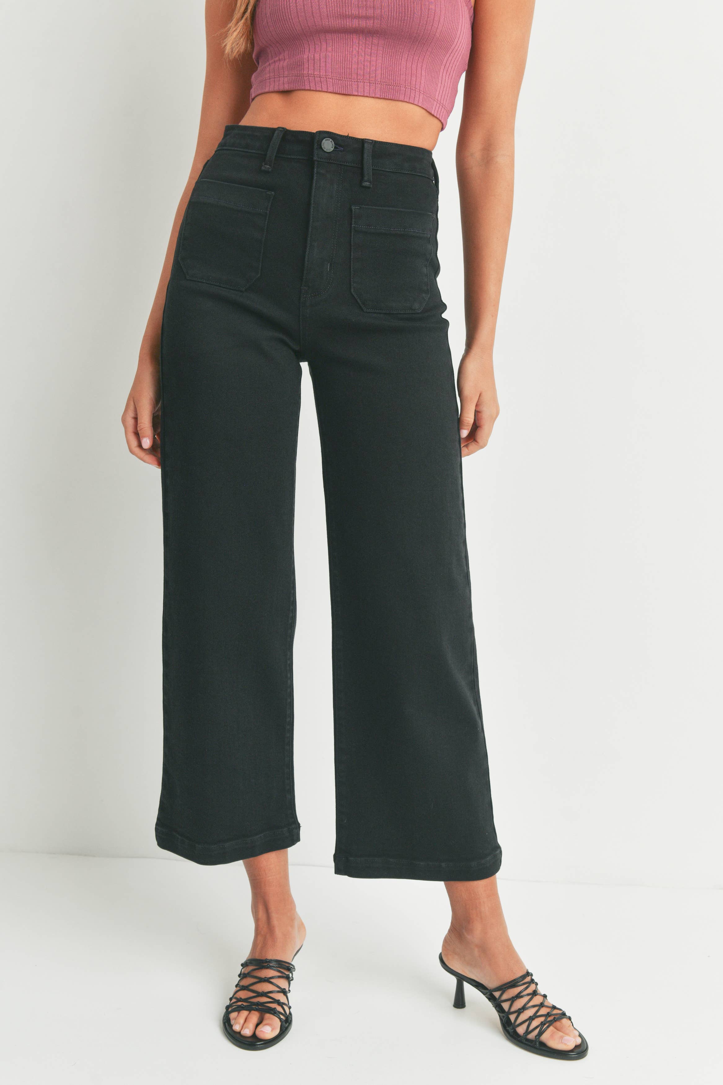 Just Black Denim Black Patch Pocket Wide Leg Jean
