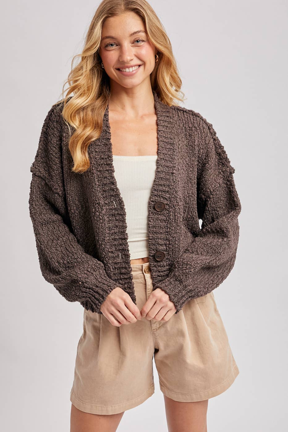 Cropped Popcorn Knit Sweater Cardigan
