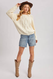 Crewneck Cable Knit Sweater