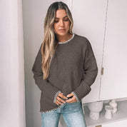 Solid Color Versatile Split-End Pullover Sweater