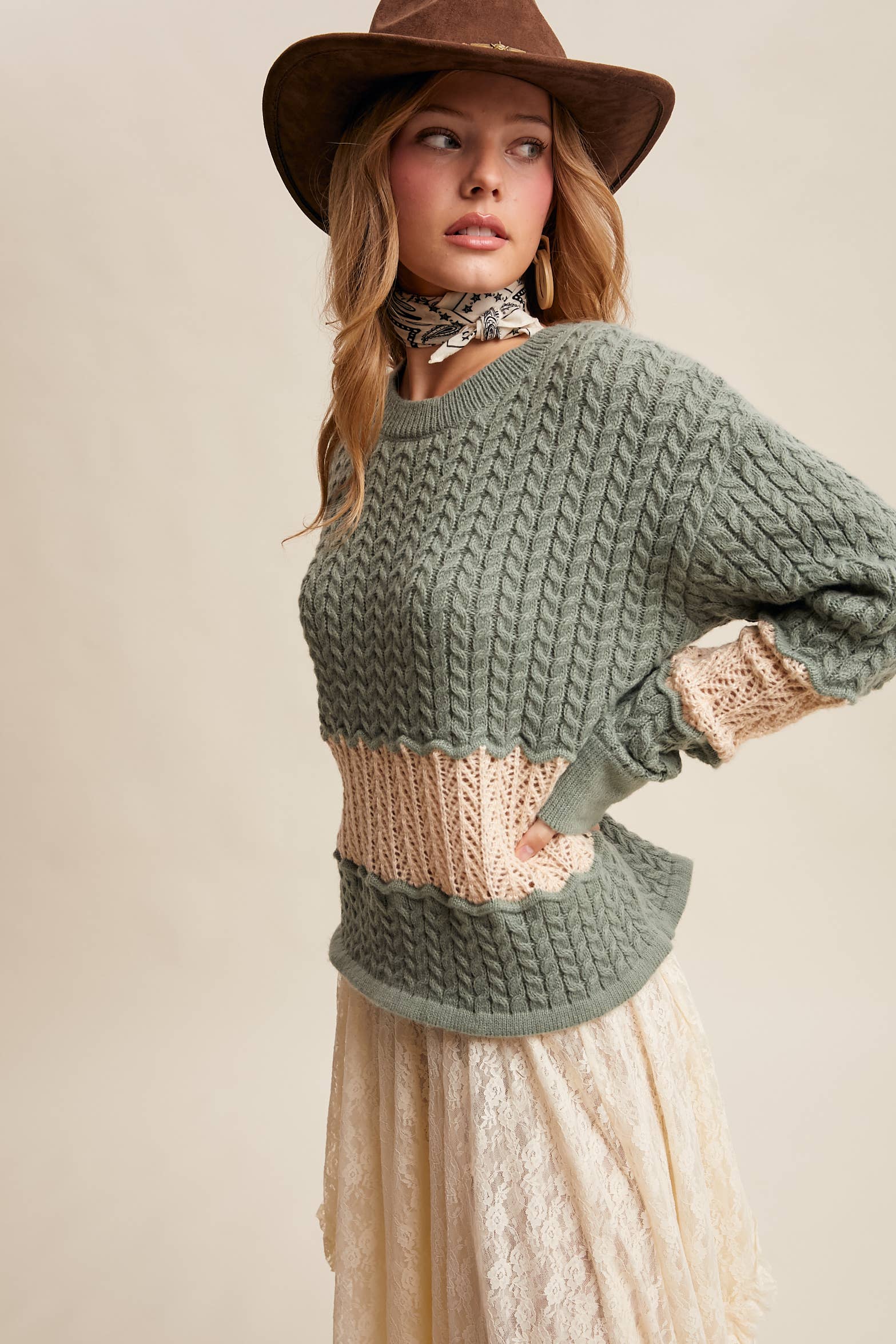 Colorblock Zig Cable Knit Sweater