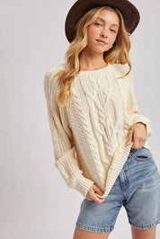 Crewneck Cable Knit Sweater