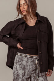 Solid Wool Blend Shacket Jacket
