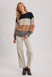 Color Block Knit Pullover Sweater