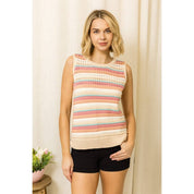 Multi Striped Crochet Sweater Tank Top