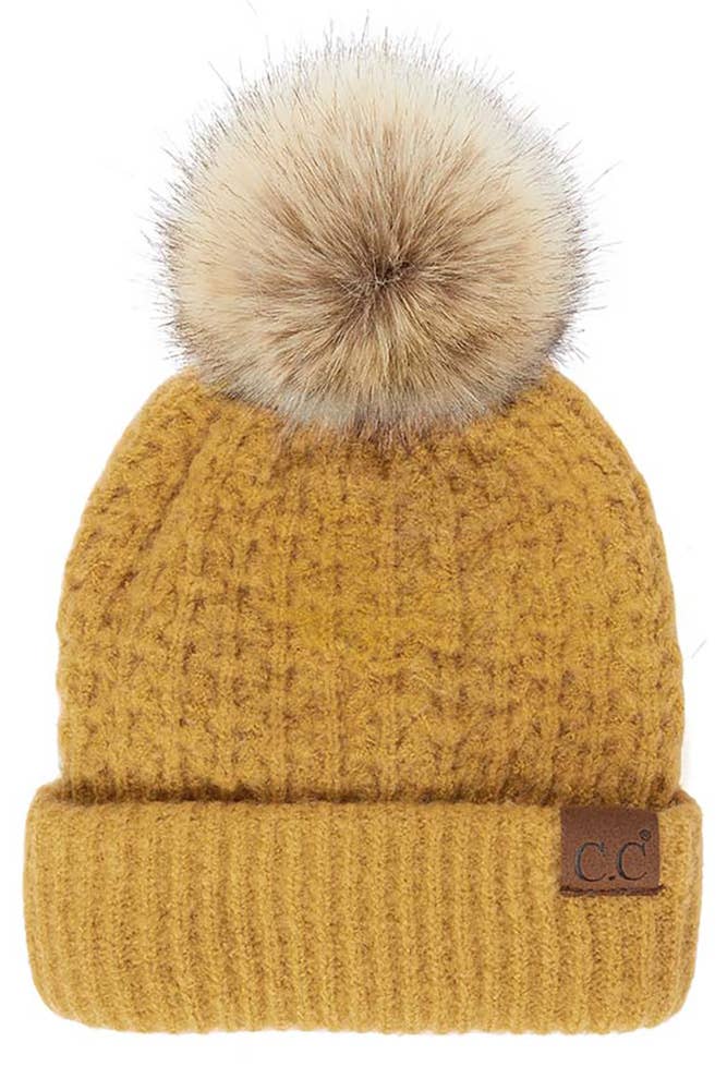 C.C Stitch Cuff Beanie with Pom Hat