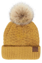 C.C Stitch Cuff Beanie with Pom Hat