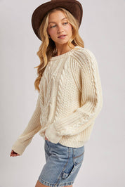 Crewneck Cable Knit Sweater