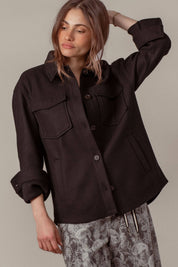 Solid Wool Blend Shacket Jacket