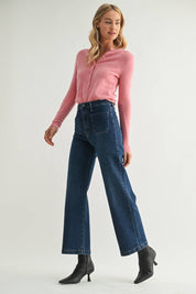Just Black Denim Dark Patch Pocket Wide Leg Jean
