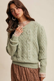 Floral Cable Knit Sweater