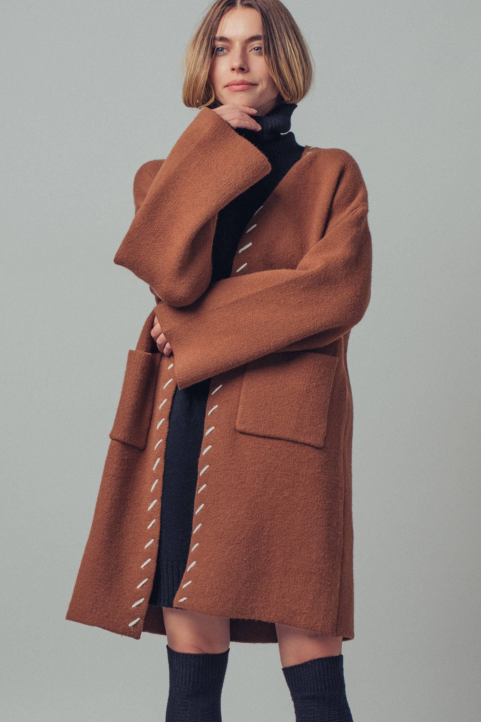 Western Contrast Stitch Boho Coat