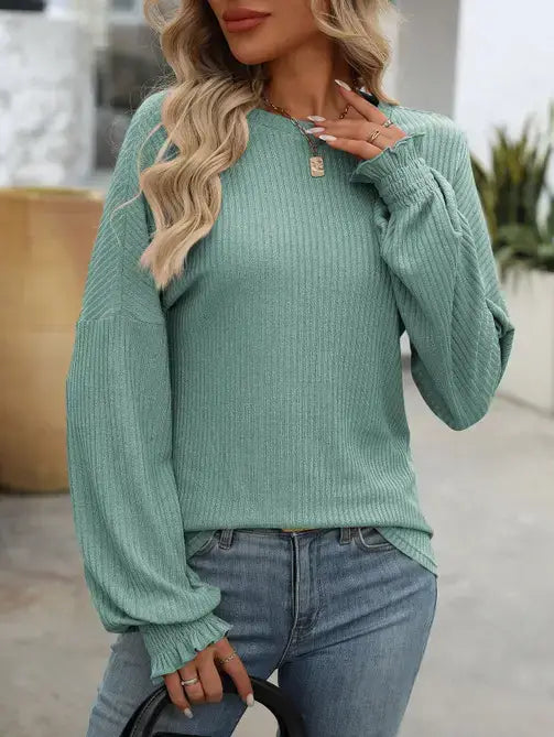 Casual Ribbed Long-Sleeve Sweater