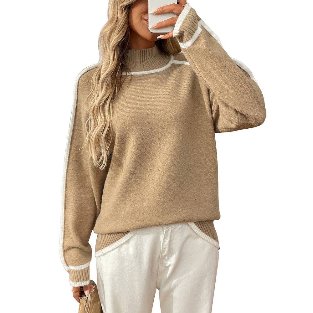 Colorblock Mock Neck Pullover Sweater