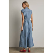 Cotton Denim Button Up Jumpsuit