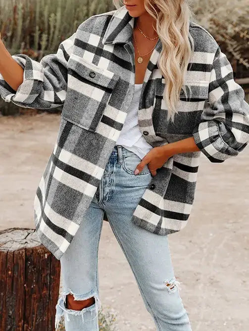 Classic Plaid Button Flannel Shacket