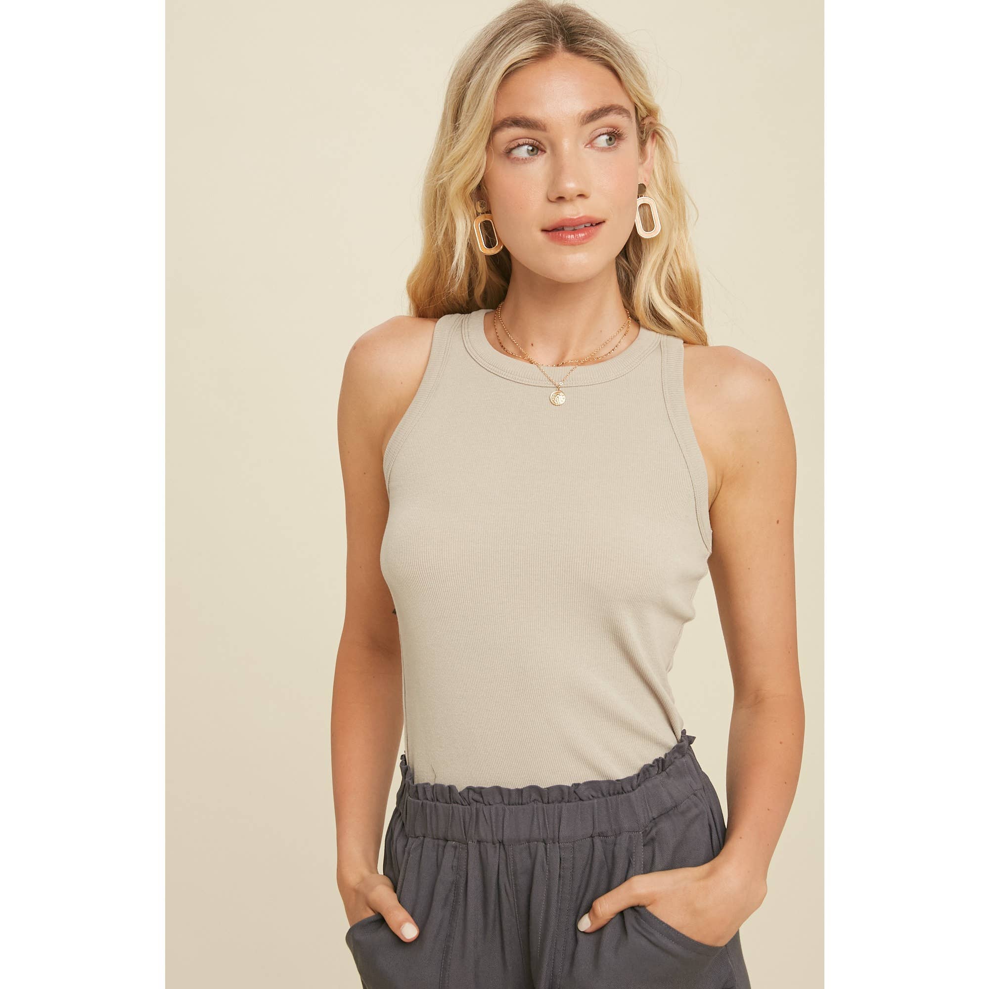 Ribbed Knit Basic Tank Top WL18-1044