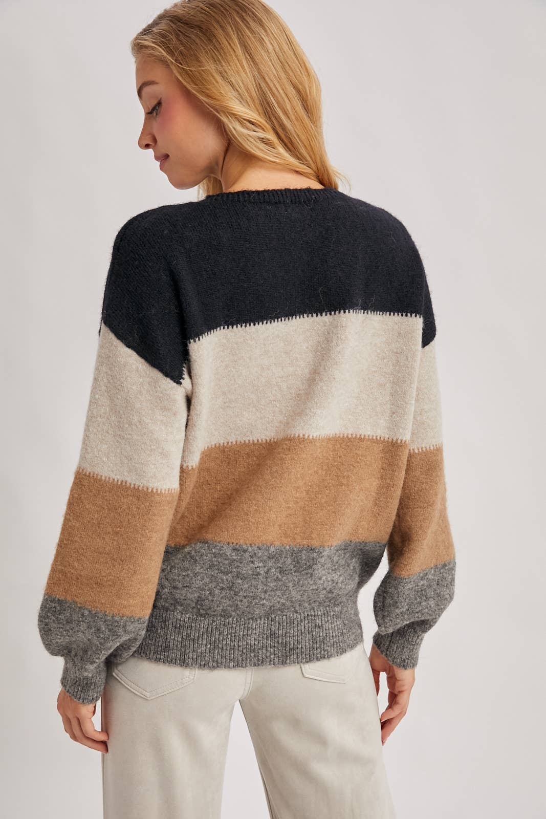 Color Block Knit Pullover Sweater