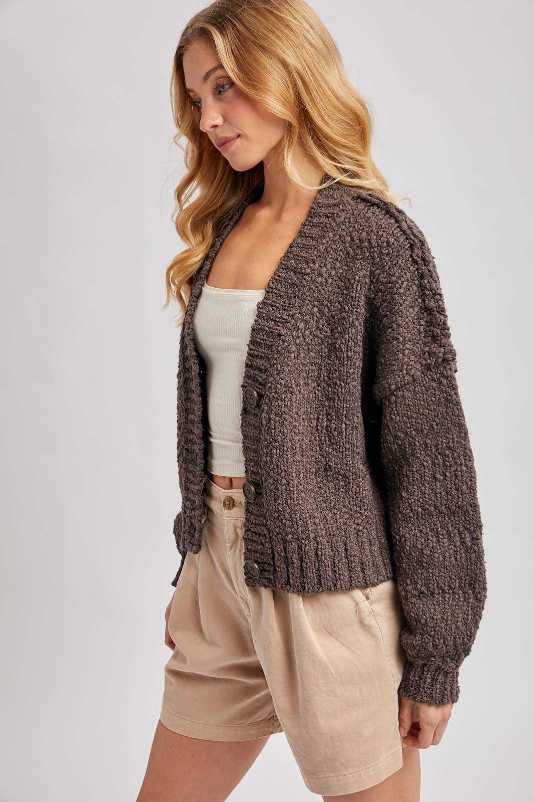 Cropped Popcorn Knit Sweater Cardigan