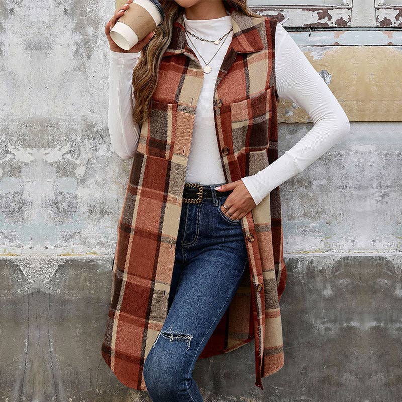 Sleeveless Plaid Vest Cardigan